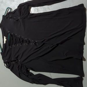 Cut out details black long sleeve top